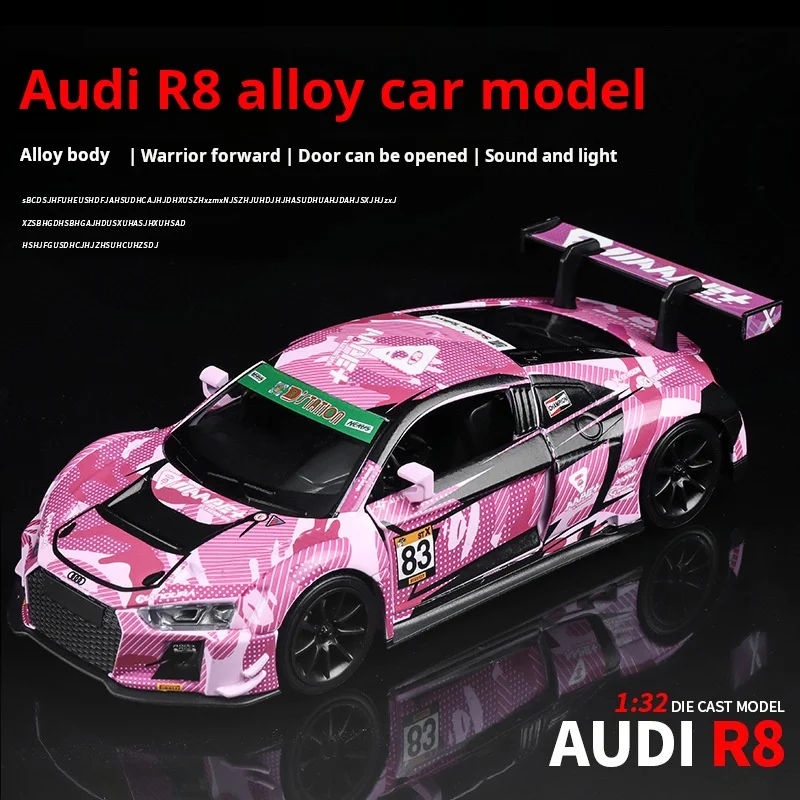 

1:32 Спортивные автомобили R8 LMS CUP из сплава металла, литые игрушечные транспортные средства, коллекция звуков и света, детские игрушки на день рождения, подарки