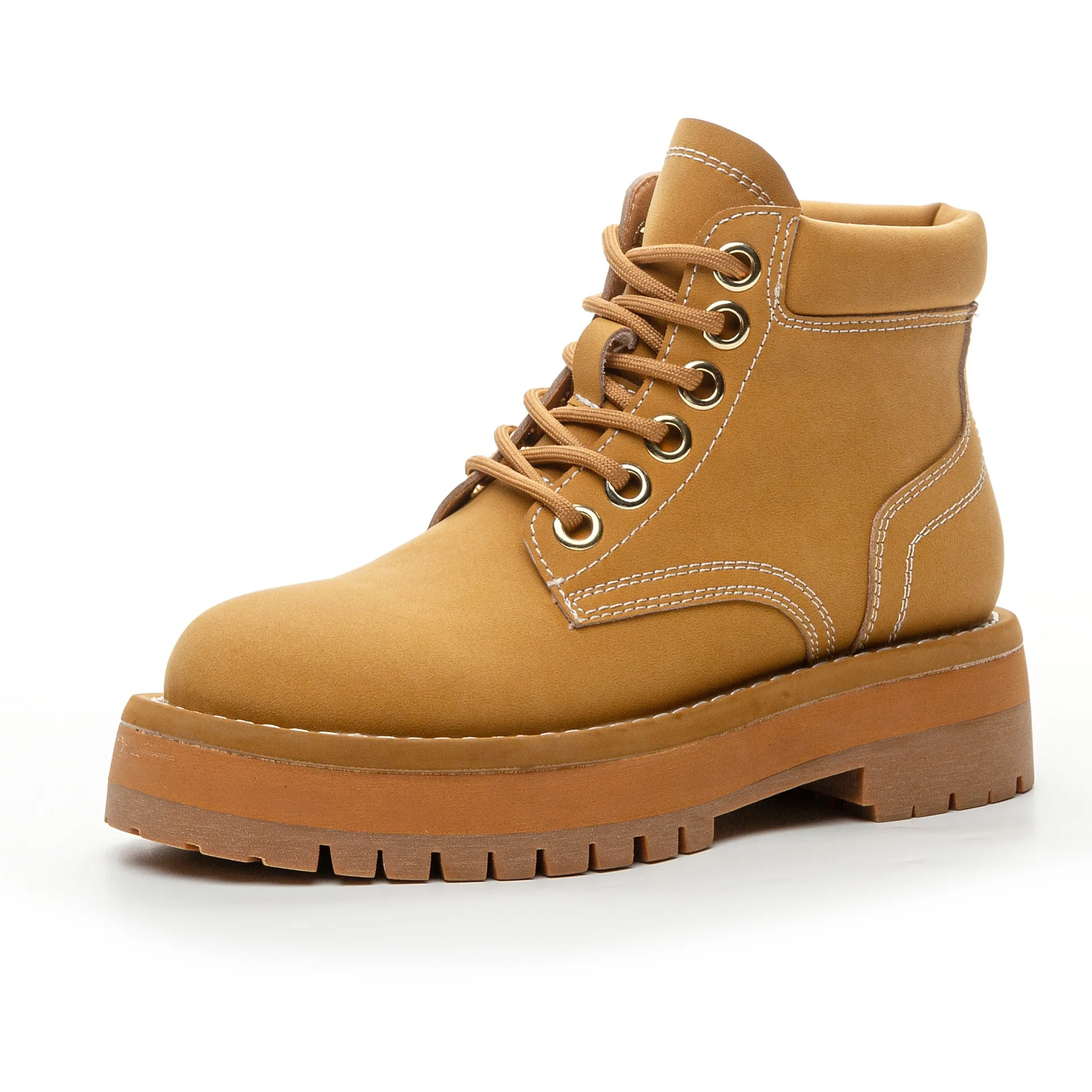 

Женские ботинки, новинка 2025, ботинки из натуральной кожи, женская обувь, универсальные желтые одинарные ботинки на толстой подошве, короткие женские кожаные ботинки