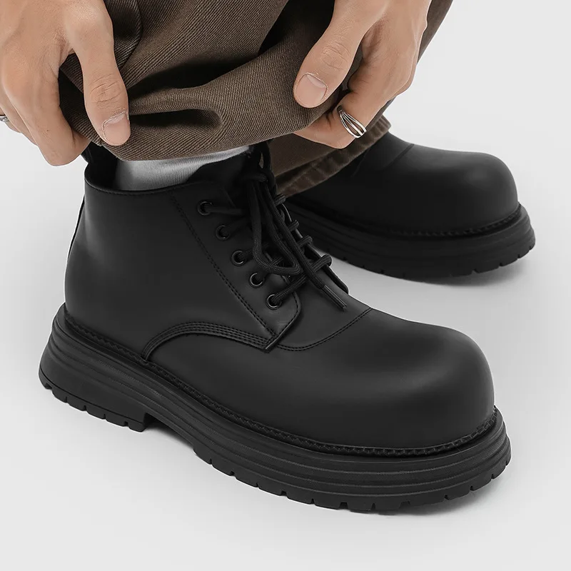 England style mens casual business office platform boots natural leather shoes black matte cowboy spring autumn boot ankle botas