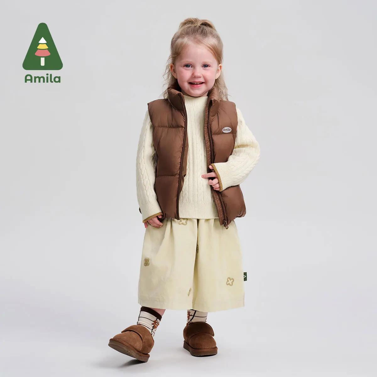 Amila Baby Skirt 2024 Winter New Style Girls Plus Velvet Warm Skin-Friendly Cartoon Solid Color Corduroy Children's Long Skirt