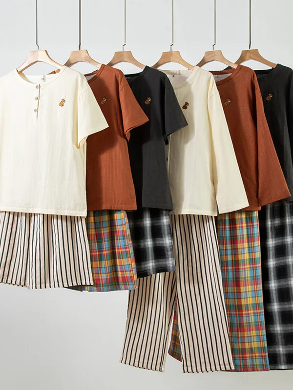 Pijama de Algodón Puro de Doble Capa, Muselina Bordada, para Parejas, Manga Corta y Larga, Estilo Japonés, Pijama Individual