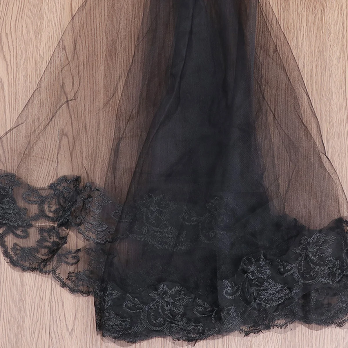 Retro Embroidery Veil Lace Bride Long Black for Photography Wedding Halloween Cosplay