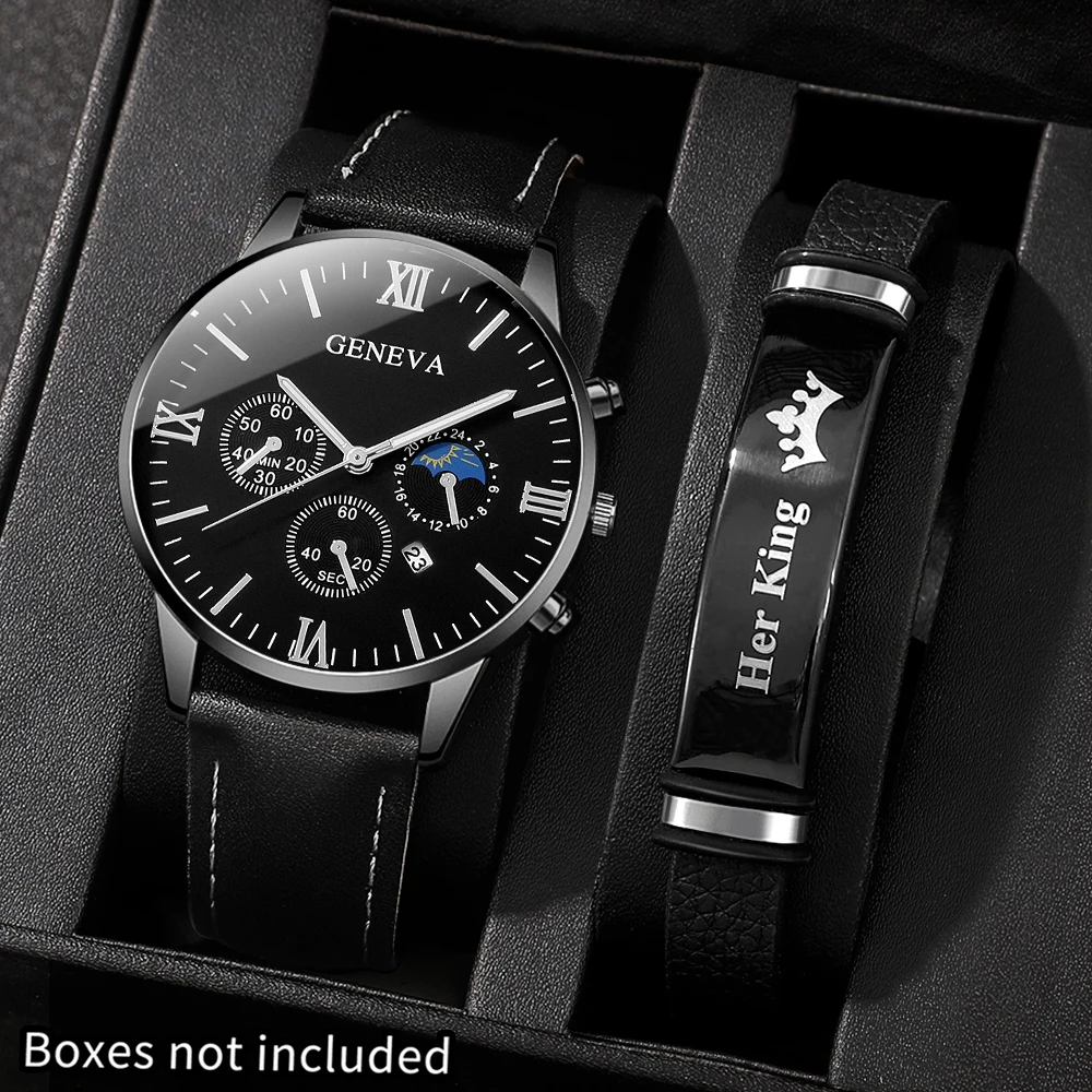 2Pc Men's Quartz Watch, Gifts For Parties, Valentine's Day, New Year's Day, Halloween, And For Friends And Family