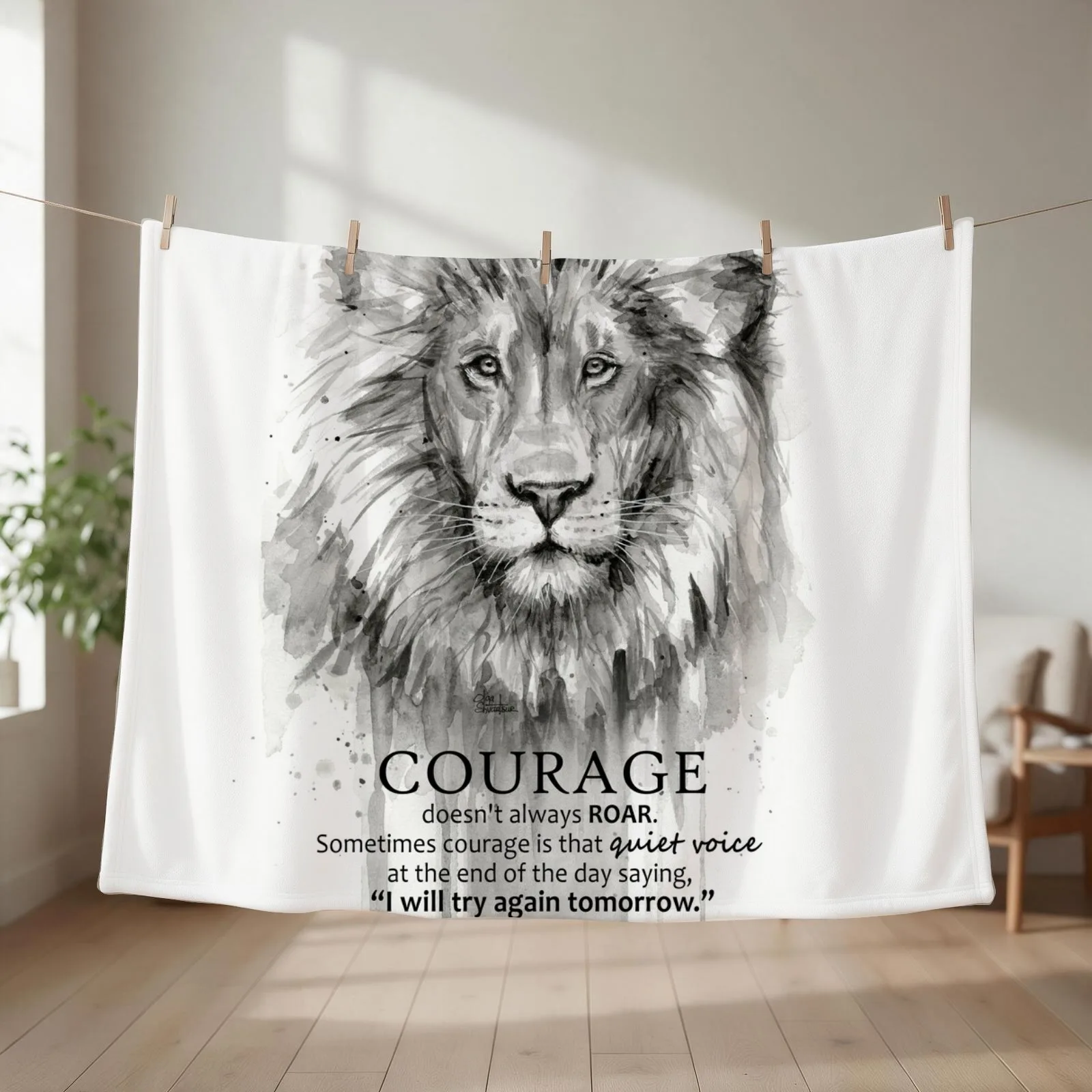 Courage Quote Lion Motivational Watercolor Throw Blanket heavy to sleep halloween Hairys Soft Blankets