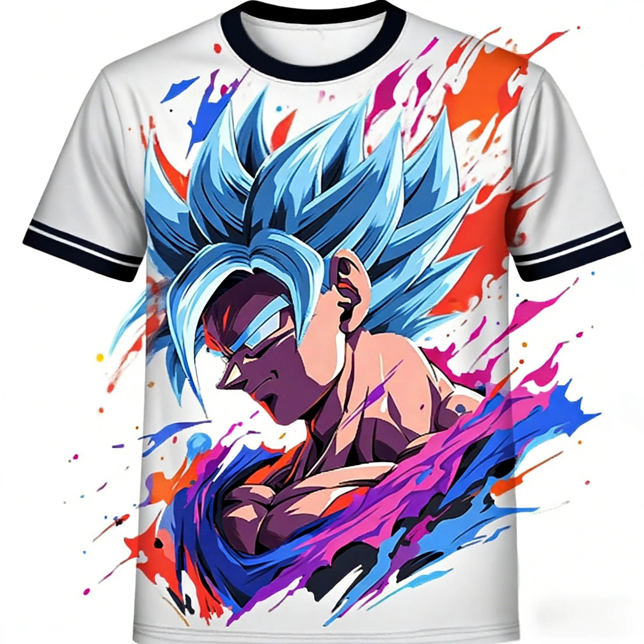 

Dragon Ball Goku SSJ Blue Watercolor Splash 3D Graphic T-Shirt 2026 Summer Unisex Y2K Aesthetic Retro Streetwear Casual Top