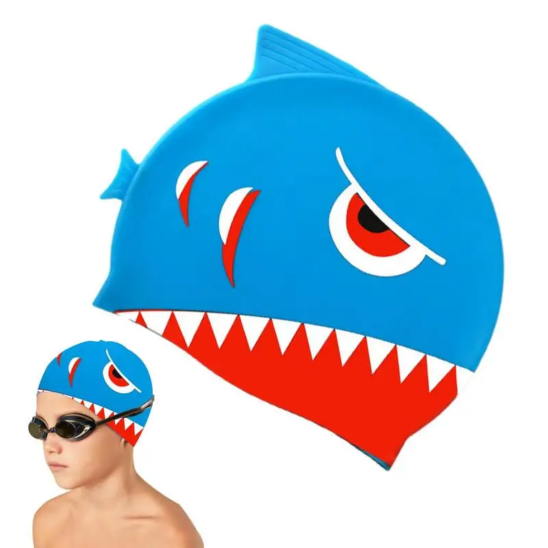 Kids Silicone Waterproof Comfortable Hair Care Children's Cartoon Shark Elastic Diving Swimming Supplies Nonslip for Boys