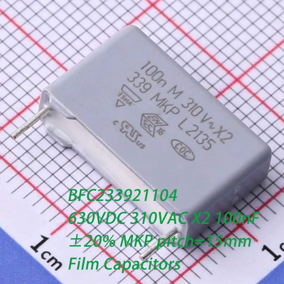 10PCS BFC233921104 310VAC X2 ±20% 100nF 630VDC MKP pitch=15mm 0.1uF 100000pF Original Interference Suppression Film Capacitors