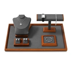 Oirlv Wooden Jewelry Display Stand Ring Earring Necklace Bracelet Watch Jewelry Stand Display Set Solidwood Jewelry Holder Stand