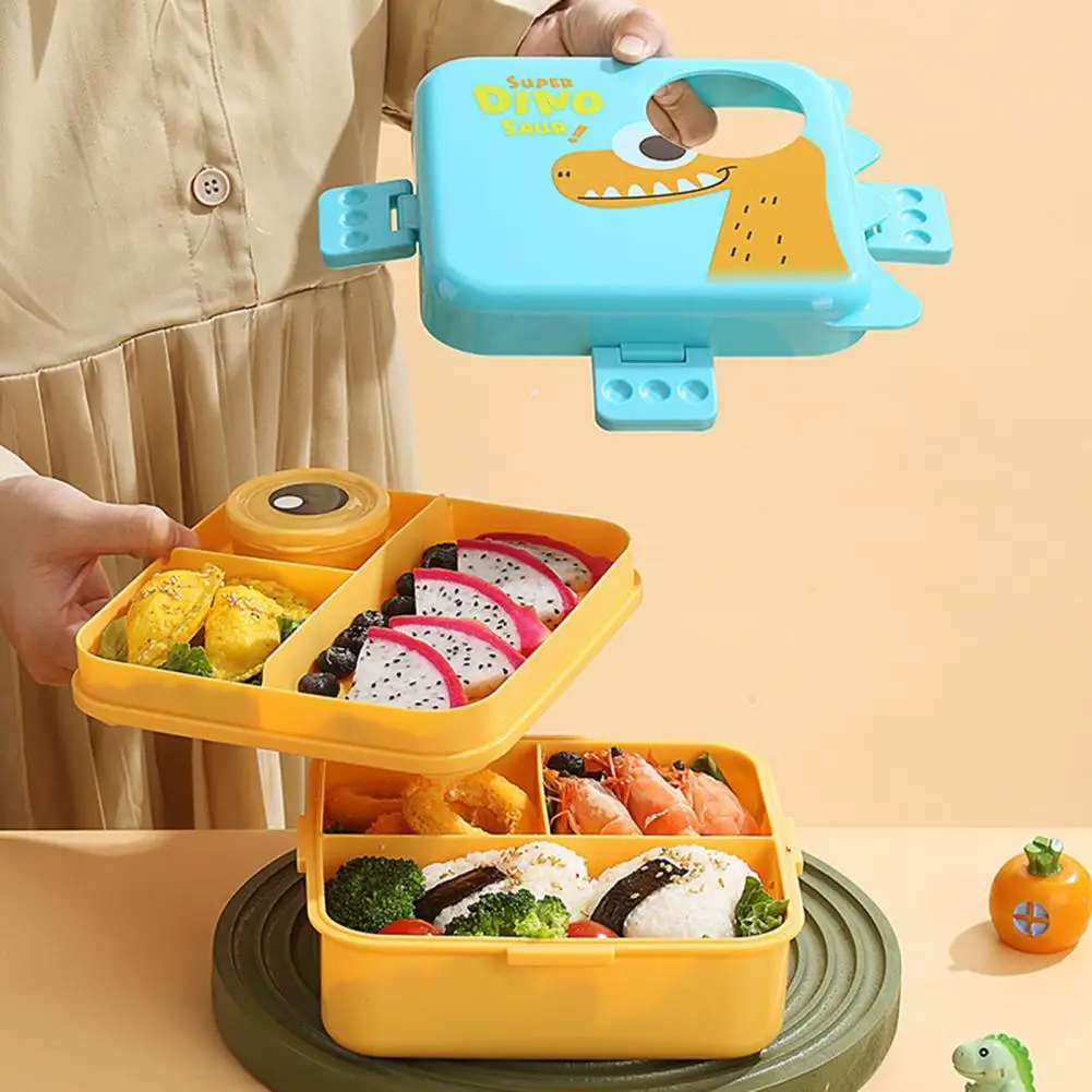 1590ML Dinosaur Lunch Box for Kids Microwave Safe Lunch Container Dinosaur Bento Lunch Box Set Snack Container with Sauce Cup