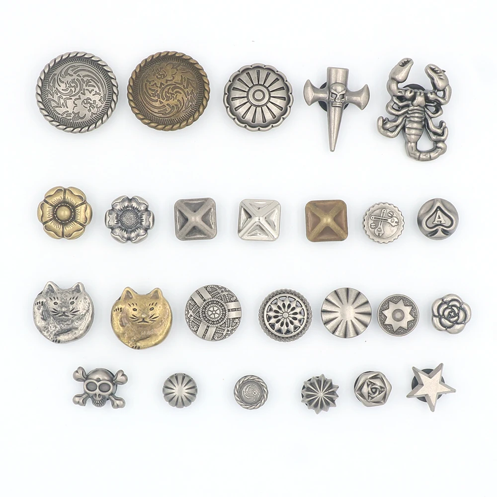 1set Round Shoe Accessories Charm Decorations Various Patterns Flower Scorpion Skeleton Cat Golden Silvery Snap-in DIY Man Gift