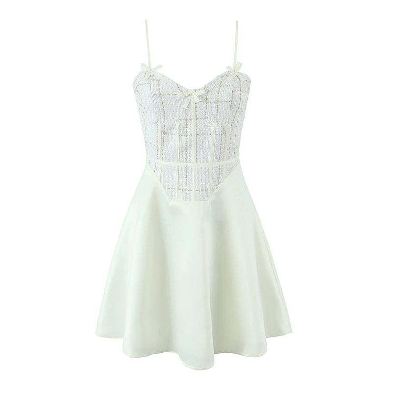 YENKYE-Robe corset en patchwork pour femmes, robe à bretelles avec nœud, belle fille, mince, ligne A, mini, élégante, sexy, robes douces, été, 2025