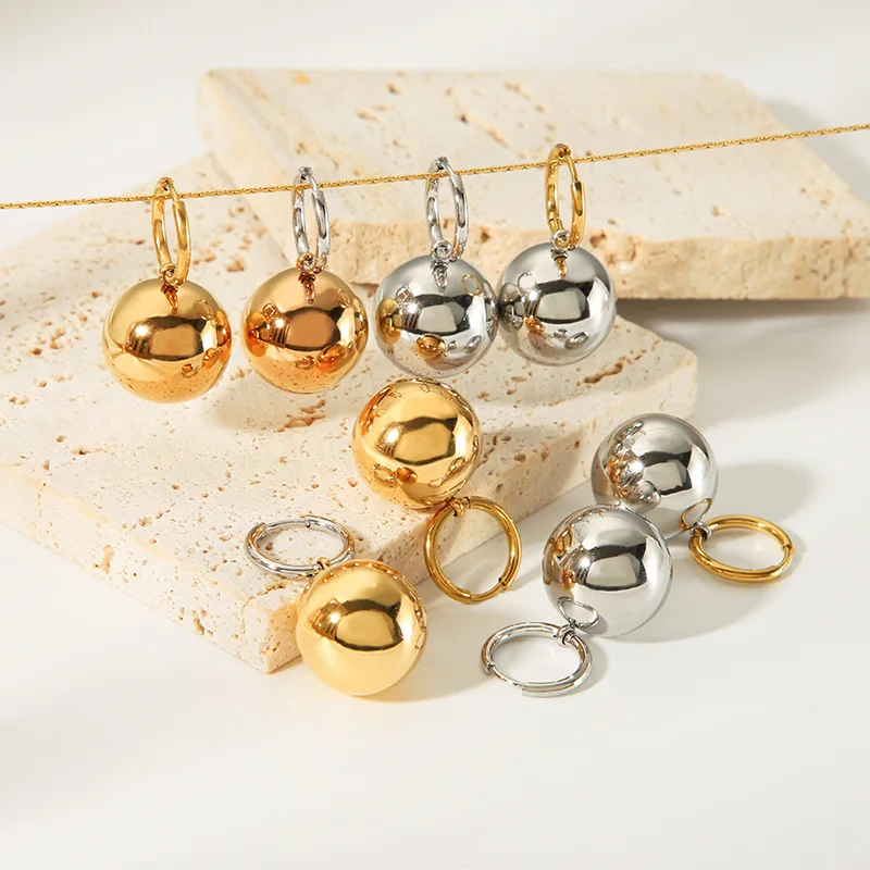 

Yori Trendy Ball Pendant Earrings Stainless Steel Fashion Charm PVD Jewelry Gold Color Bijoux Waterproof Jewelry for Women