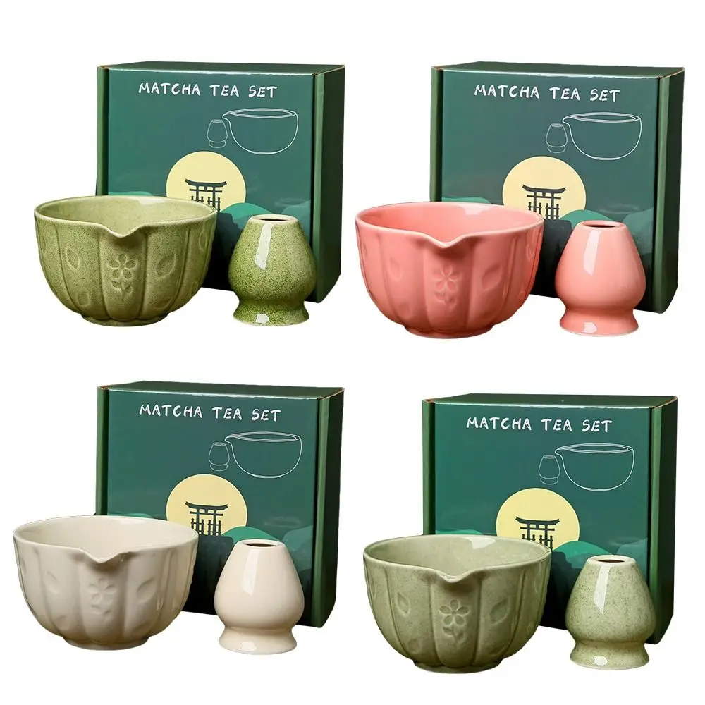 Ceramic Matcha Bowl Set Smooth Large Capacity Matcha Whisk Stand High Temperature Resistant Tea Ceremony Tool