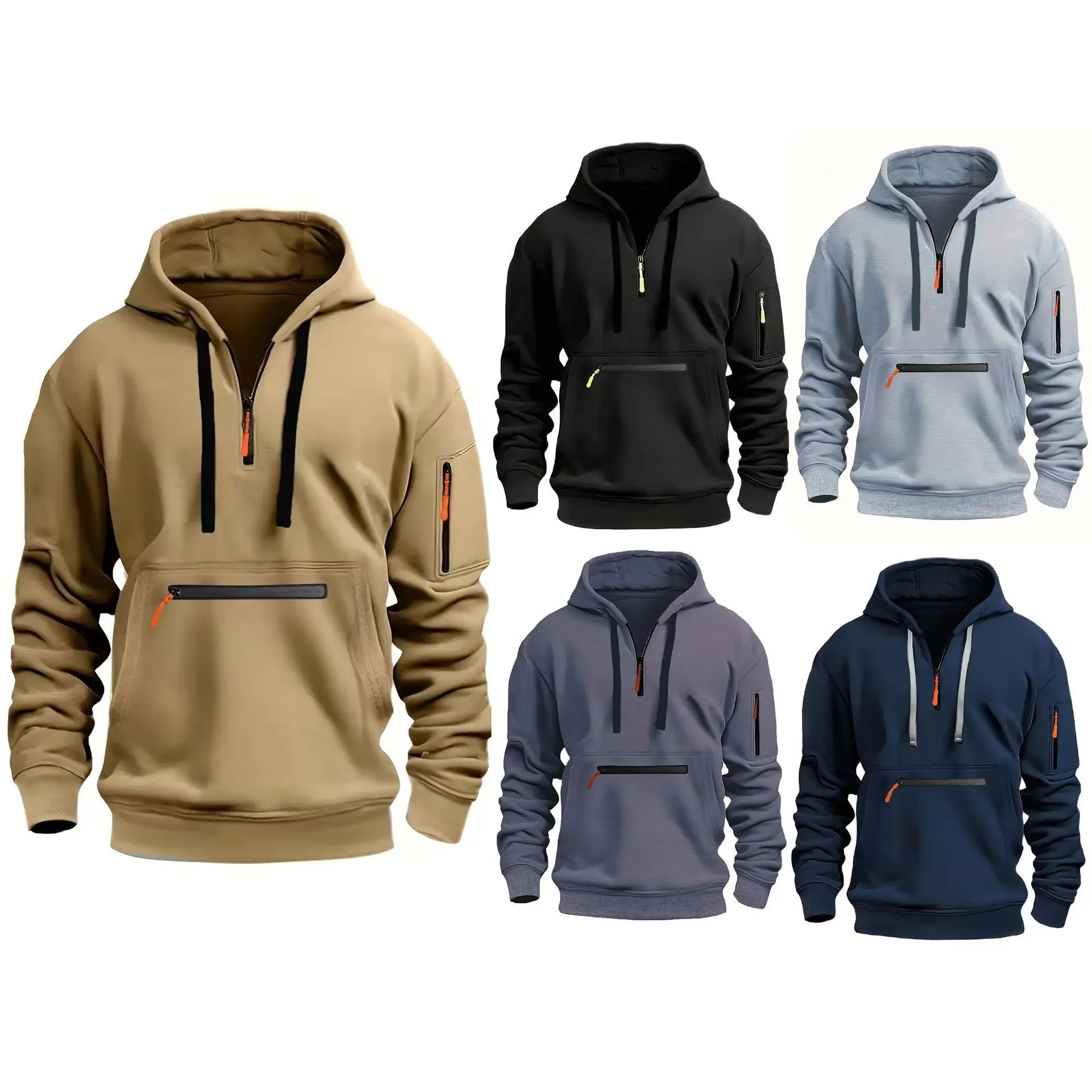 Waterdichte rits Multi-ket herensweater met capuchon, losse pasvorm, Fce gevoerd, lange Sve herfst-winter casual hoodie
