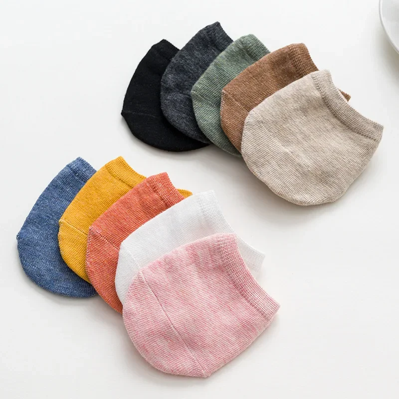 1 Pairs = 2 Pieces Women Summer Forefoot Half Foot Toe Cover Socks Invisible No Show Female Breathable Cotton Socks Candy Colors