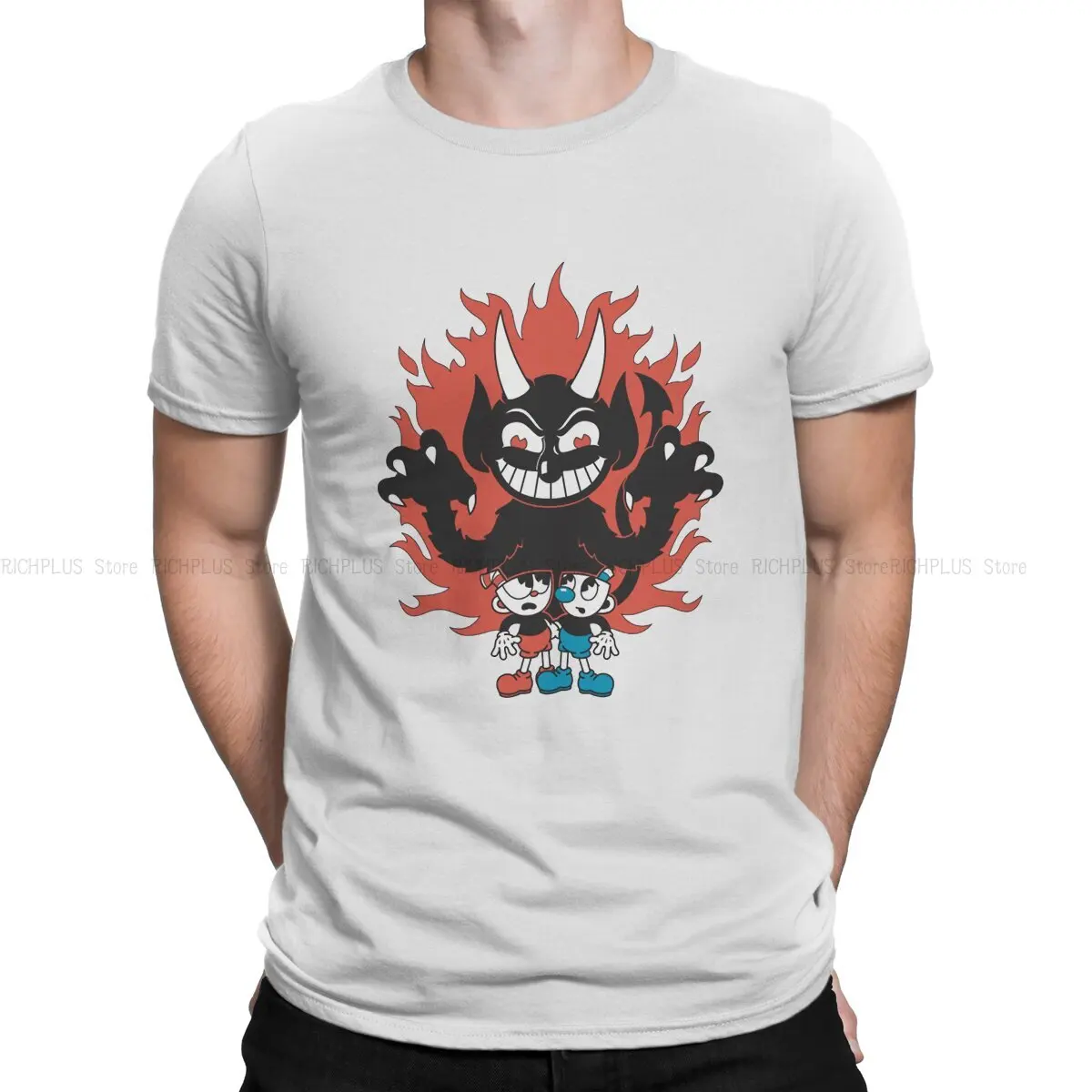 Cuphead Mugman gra najnowsza koszulka dla mężczyzn diabeł jest za nią okrągły kołnierzyk T Shirt Hip Hop prezenty urodzinowe Streetwear