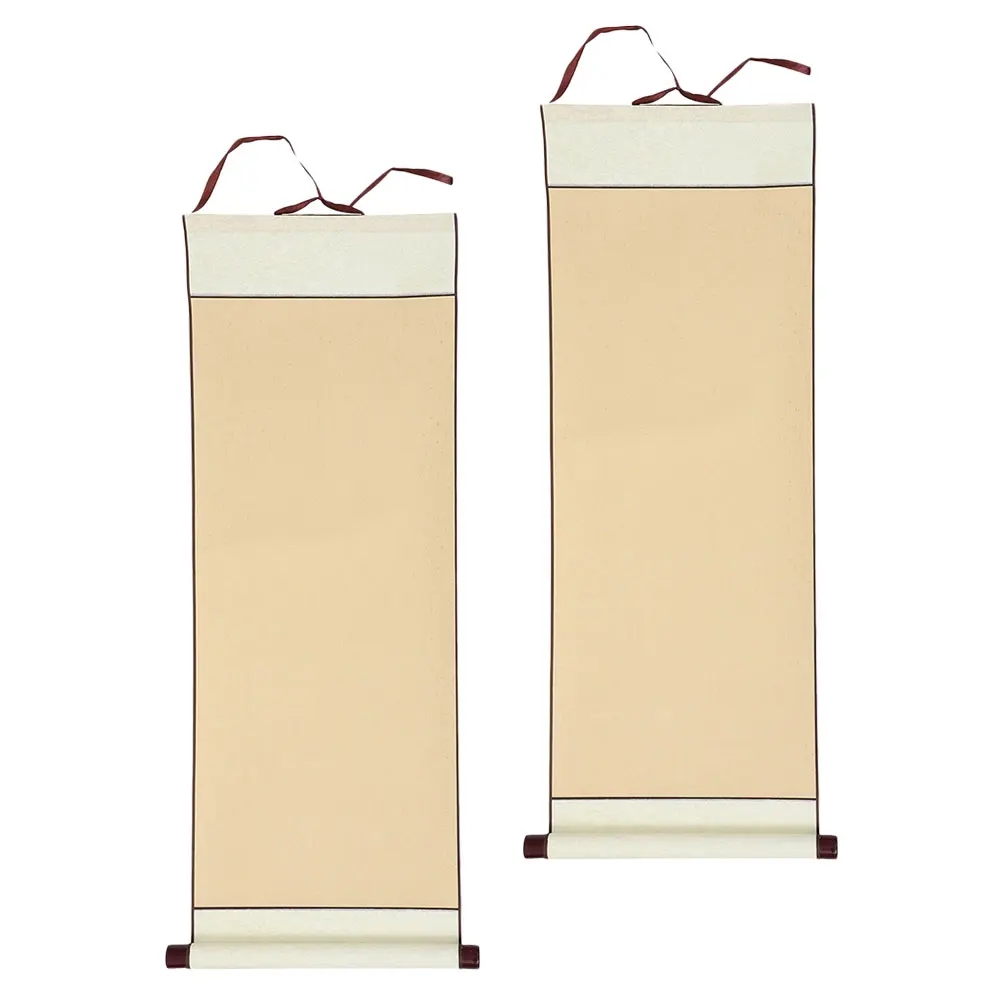 

2pcs Calligraphy Scroll Paper Blank Xuan Rice Painting Hanging Artwork Wooden Reel Chinese Watercolor Supplies