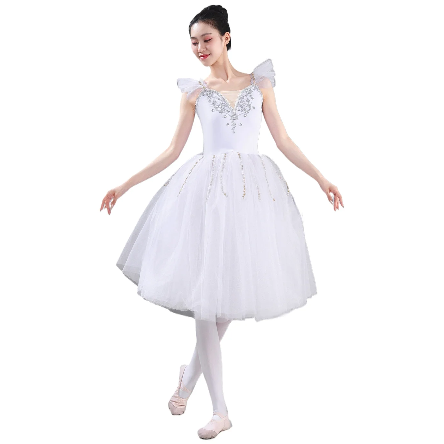White Ballet Skirt Girls Performance Costume Romantic Tutu Swan Lake Dance Mid-layered Tulle Skirt Adult Women Ballet Dress