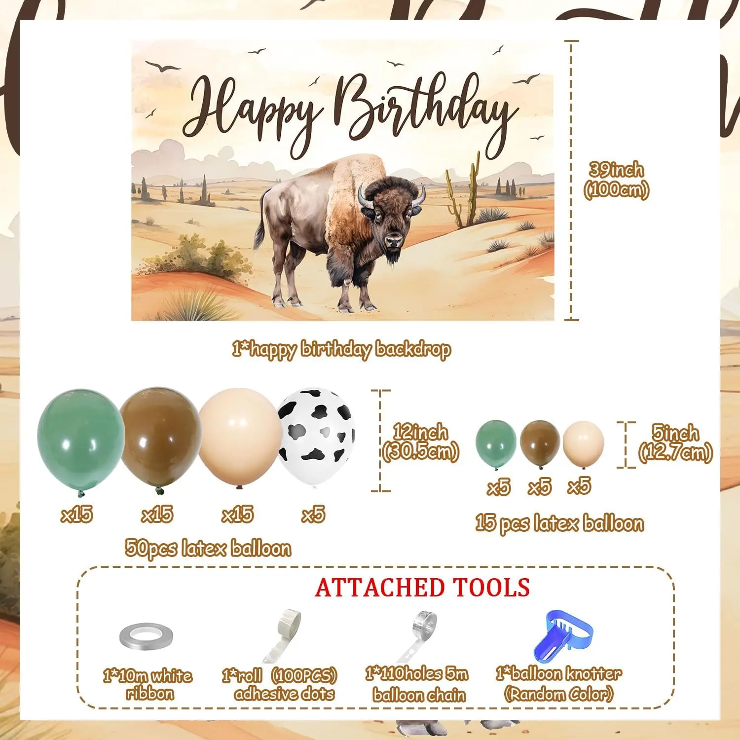 Buffalo Bison Themed Party Decor, Happy Birthday Backdrop, Cow Balloon, Garland Arch Kit for Highland Cow, Baby Shower