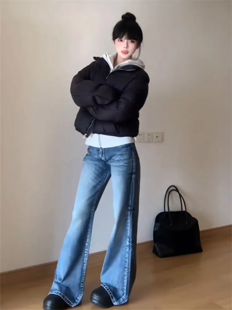 

Loose Fit Low Waist Bell Bottom Jeans Women's Extended Length Spring Autumn Slimming Wide Leg Pants American High Street Style