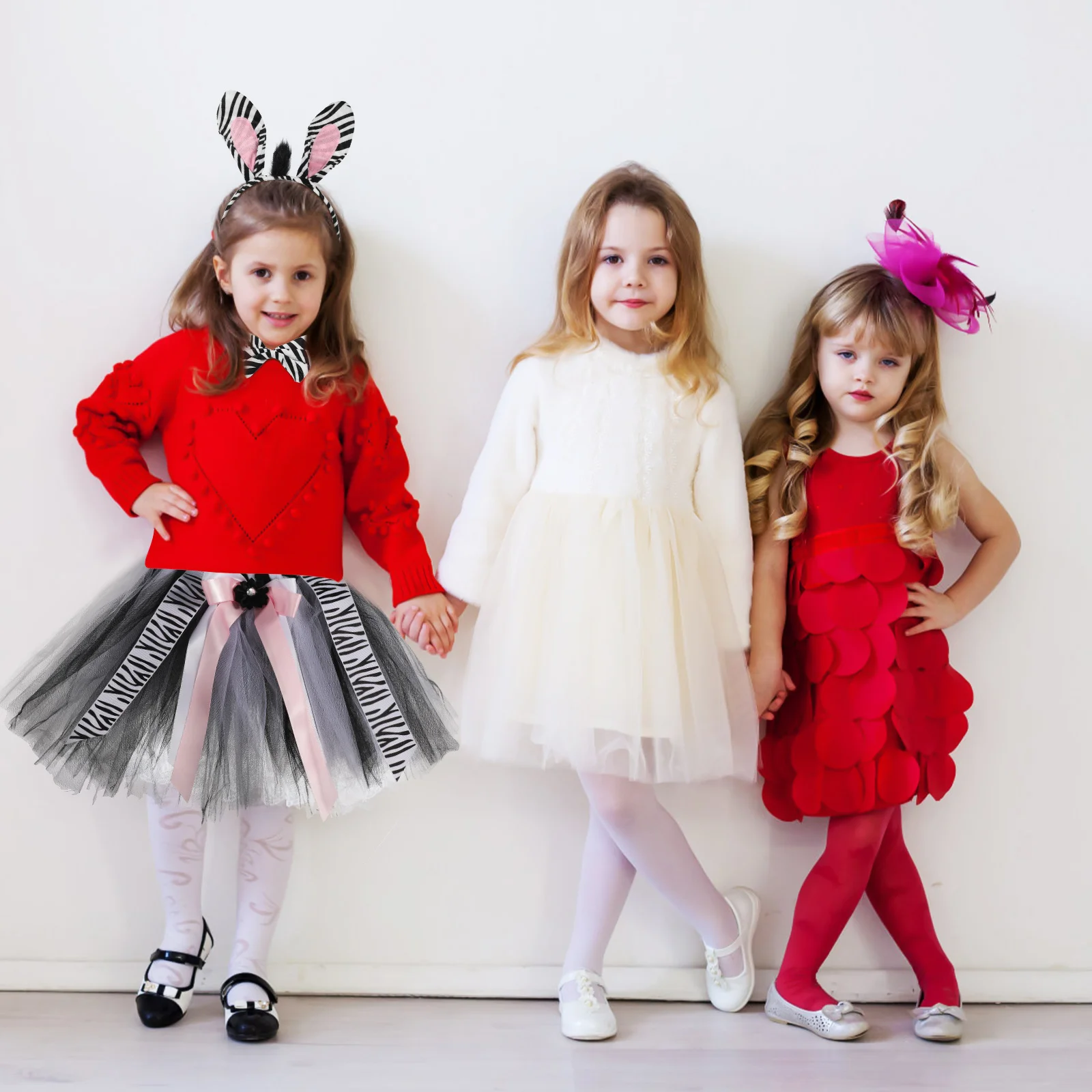 

1 Set Zebra Costume For Polyester Tutu Skirt Zebra Ears Headband Bow Tie Tail Animal Cosplay Set Jungle Theme Halloween