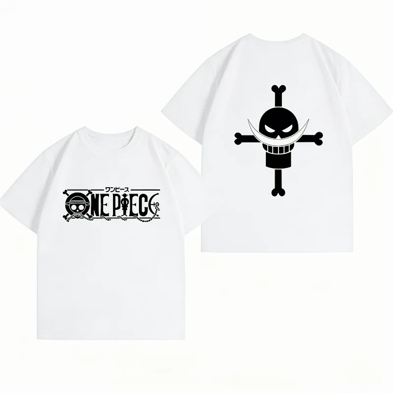 New Men's 100% Cotton Summer T-shirt, Bandai One Piece Men's T-shirt with Whitebeard Pirates Print, Casual Men's T-shirt