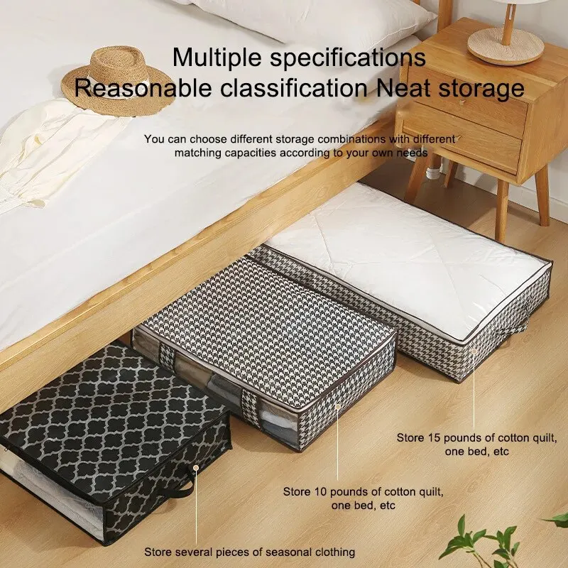 1pc Houndstooth Quilt Clothes Storage Bag Big Capacity Foldable Dustproof Toys Bags Moisture Dust Proof Proof Organizer