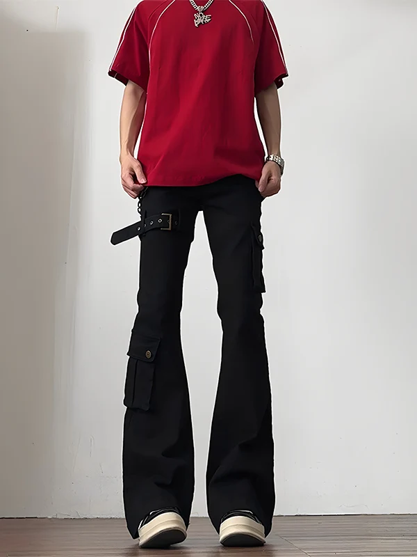 

Мужские джинсы American High Street Sle, модные рабочие брюки Haome Multi-ket, облегающие брюки с расклешенным низом, длинные брюки