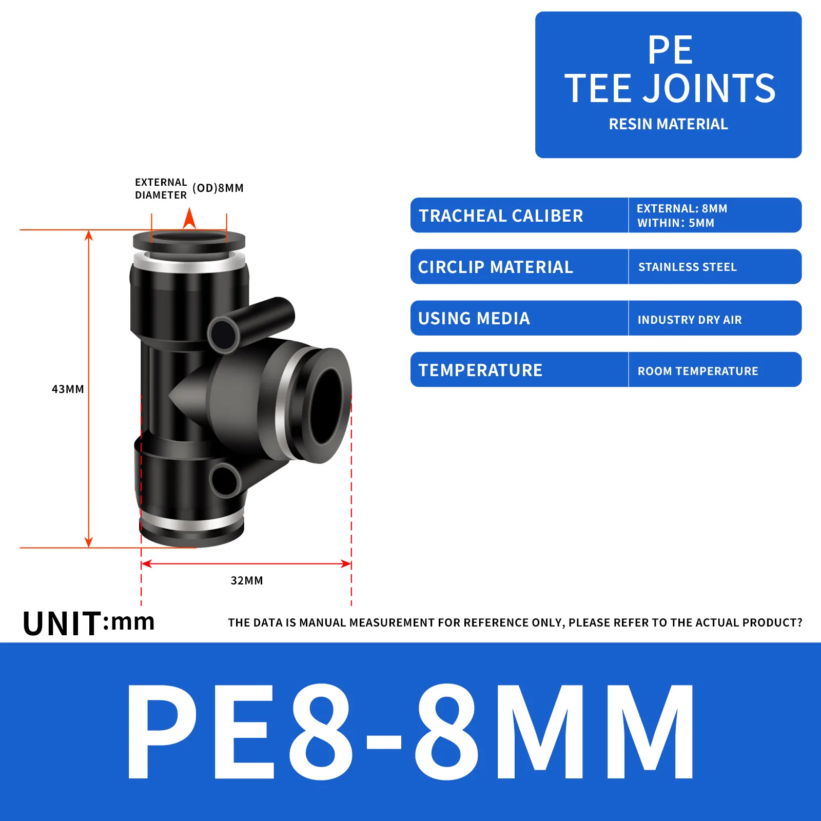 

8MM ID Hose Connector Tee 3 Ways-Push to Connect Tube Quick Fittings Push Lock (Pack of 30)