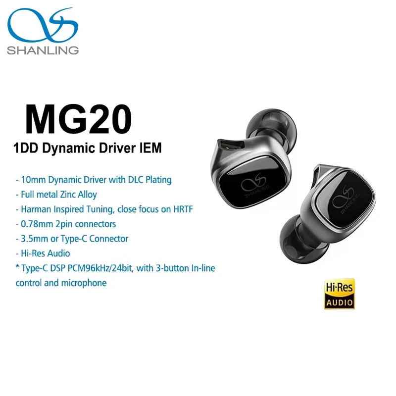 

SHANLING MG20 Wired Earphones Dynamic In-Ear Headphones HIFI Hi-Res Audio Wired Headphone In-Ear Earphone With 3.5mm Plug/Type C