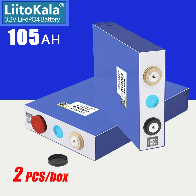 

2pcs LiitoKala LiFePO4 3.2V 105Ah Rechargeable Battery Long Cycle Life Boat Outdoor Power Supply 12V 24V 48V 100Ah Solar