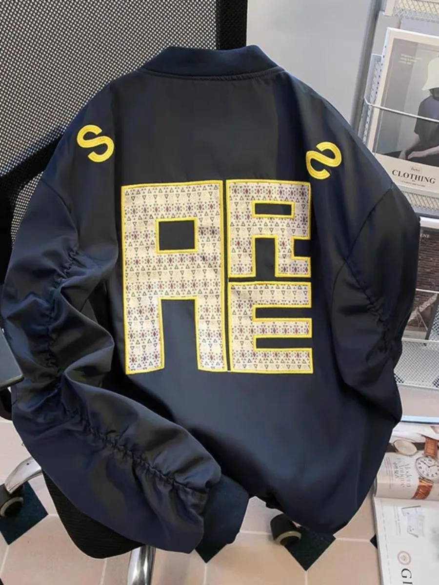 

Мужская свободная куртка-бомбер в американском ретро-стиле с вышивкой, больших размеров, для пар, модная верхняя одежда для молодежи, весна-осень