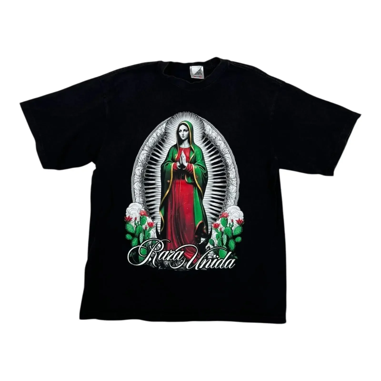 Virgin Mary Guadalupe Shaka Wear T Shirt Men's XL black Raza Unida Chicano vintage Washed Comfortable graphic Casual Unisex