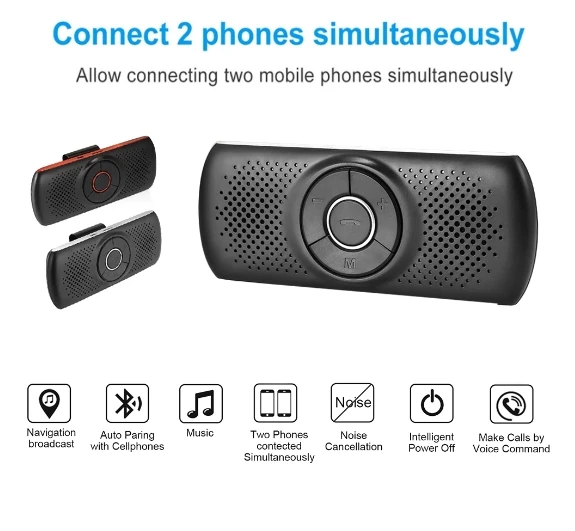 2024 NEW Wireless Bluetooth Car Kit Set Handsfree Speakerphone Multipoint Sun Visor Speaker For Phone Smartphones Dropshipping