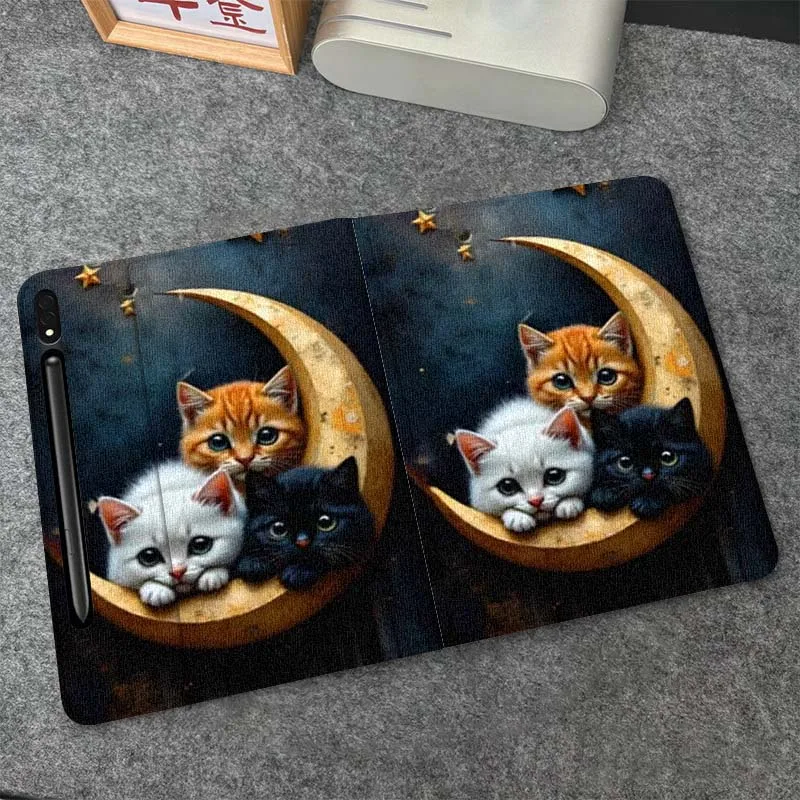 

Art Moon Cartoon Cat Flower Gift For Samsung Galaxy Tab S6 S7 S8 S9 S10 FE Plus Lite Soft Flexible Support Tablet Case