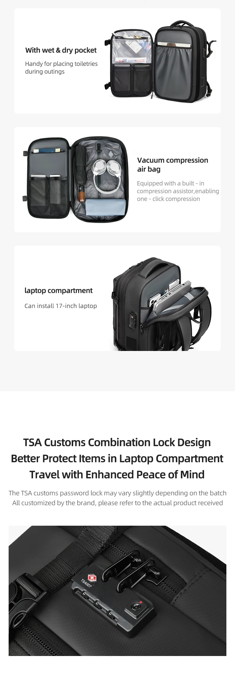 Herren-Reiserucksack mit One-Click-Start-Pumpe, Vakuum-Kompression, Laptopfach, Wandern, Outdoor, 17 Zoll, erweiterbarer Schulrucksack – Detail 17