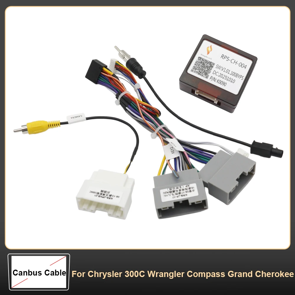 16 Pin Car Radio Wiring Harness Adapter With CANBUS & Rear Camera Plug For Chrysler 300C Wrangler Compass Grand Cherokee