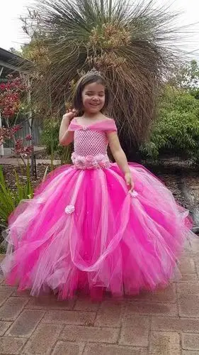 Lovely Girls Wedding Tutu Dress Kids Crochet Flower Tail Dress Ball Gown with Headband Children Cosplay Custom Princess Dresses