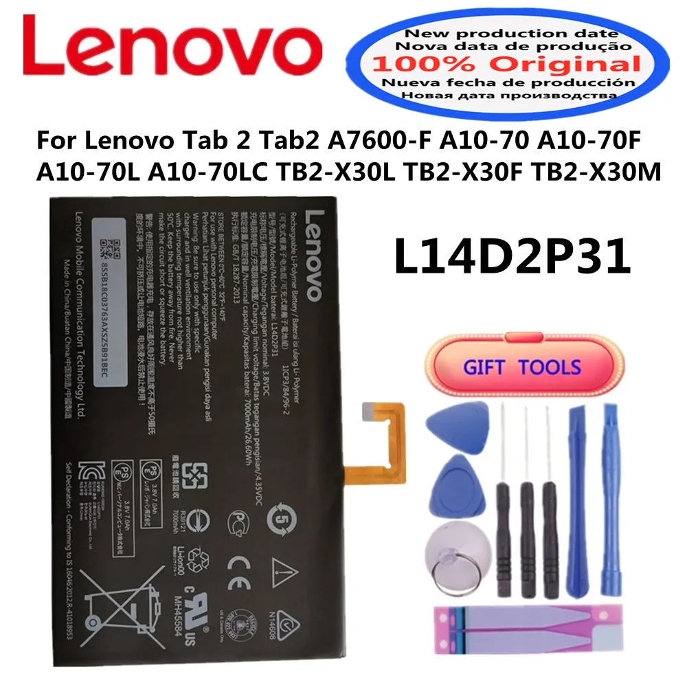 7000mAh Original L14D2P31 Battery For Lenovo Tab 2 Tab2 A7600-F TB2-X30F TB2-X30M A10-70 A10-70F A10-70L A10-70LC TB2 X30L