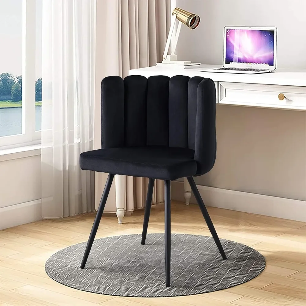 

Cute Petal Dining Chair, Modern Velvet Accent Chair with Shell Shaped Backrest, Thick Padded Seat and Black Metal Legs