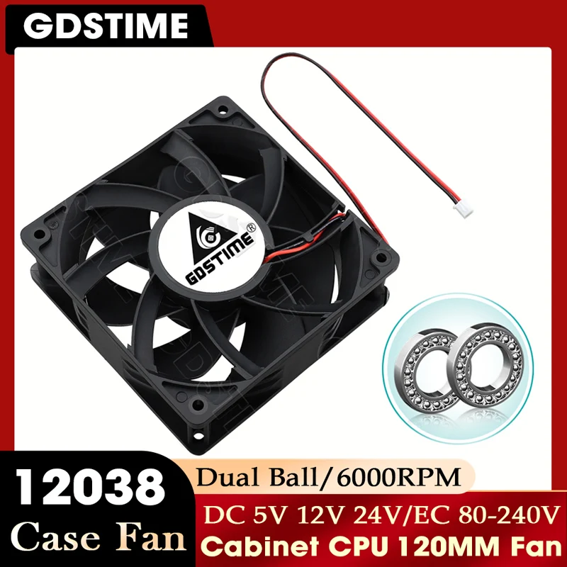 

GDSTIME 12038 Вентилятор 24 В 12 В 5 В Кулер для процессора 120 мм * 38 мм Бесщеточный охлаждающий вентилятор Вентилятор 120 мм для шкафа ПК и охлаждения корпуса машины Btc