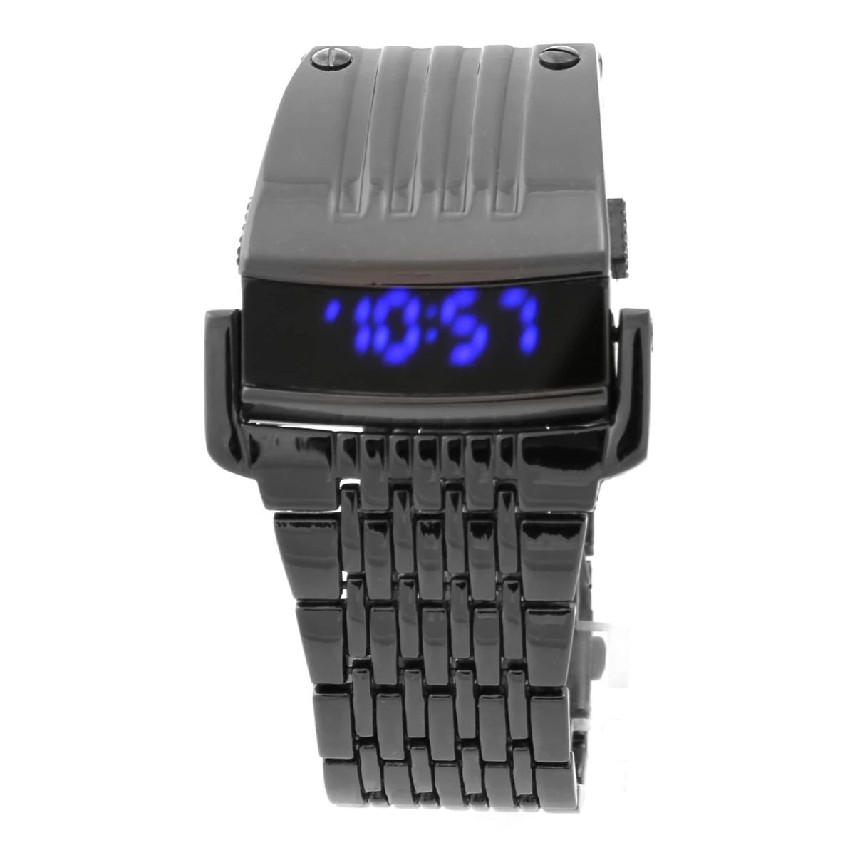 

Hz467 Waterproof LED Watch Black Men's Digital Alloy Band Timepiece Blue Display 30M Resistance Date 12 Hour Format