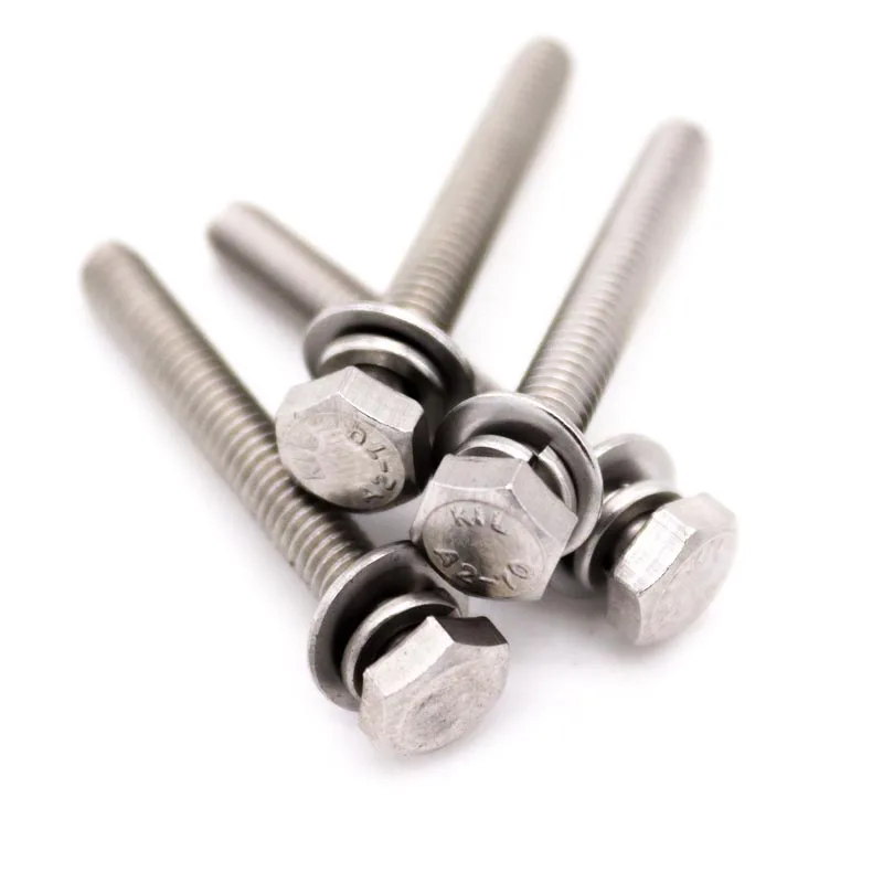 1/10pcs M4 M5 M6 M8 M10 M12 304 Stainless Steel External Hex Hexagon Head SEM Screw Flat Washer Spring Gasket Assemble Bolt