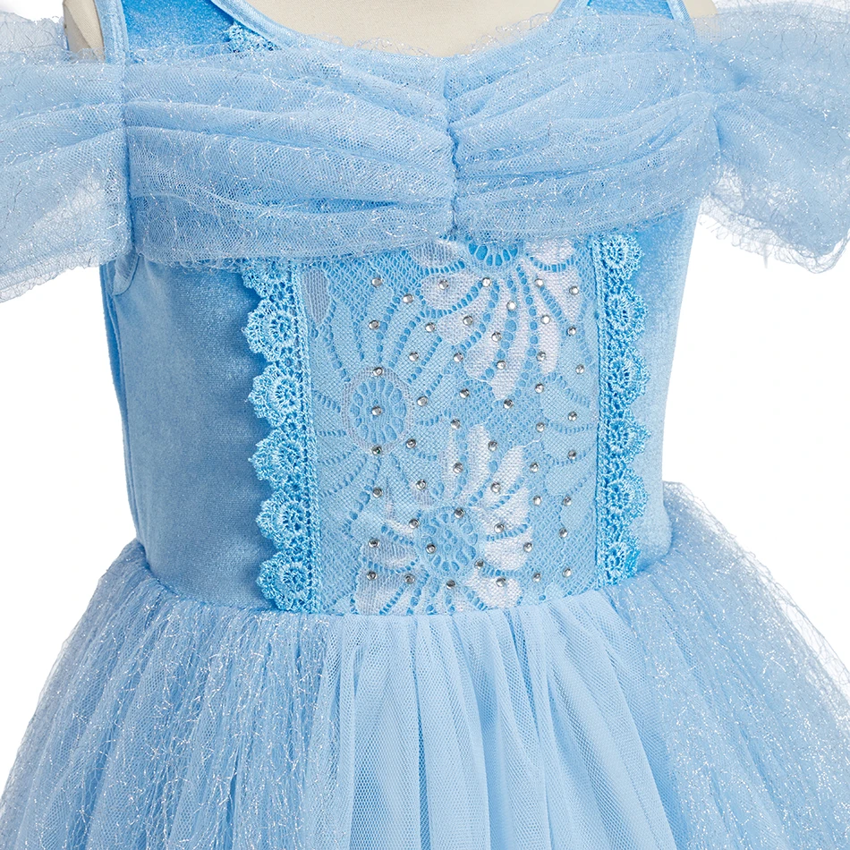 Girl Princess Dress Set Rose Blue Ball Gown Kids Fairy Tale Cosplay Costume Accessory Halloween Birthday Party Book Week Outfit