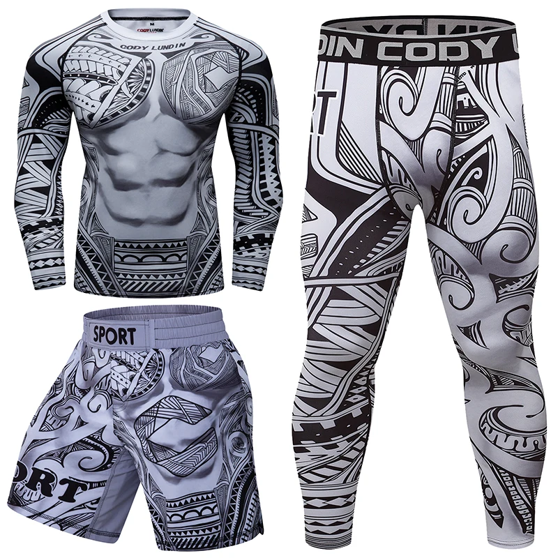 Koszulka kickboxingu Rashguard Jiu Jitsu MMA + spodnie Mma odzież kompresyjna spodenki Muay Thai męskie koszulki bokserskie Bjj GI Rash Guard