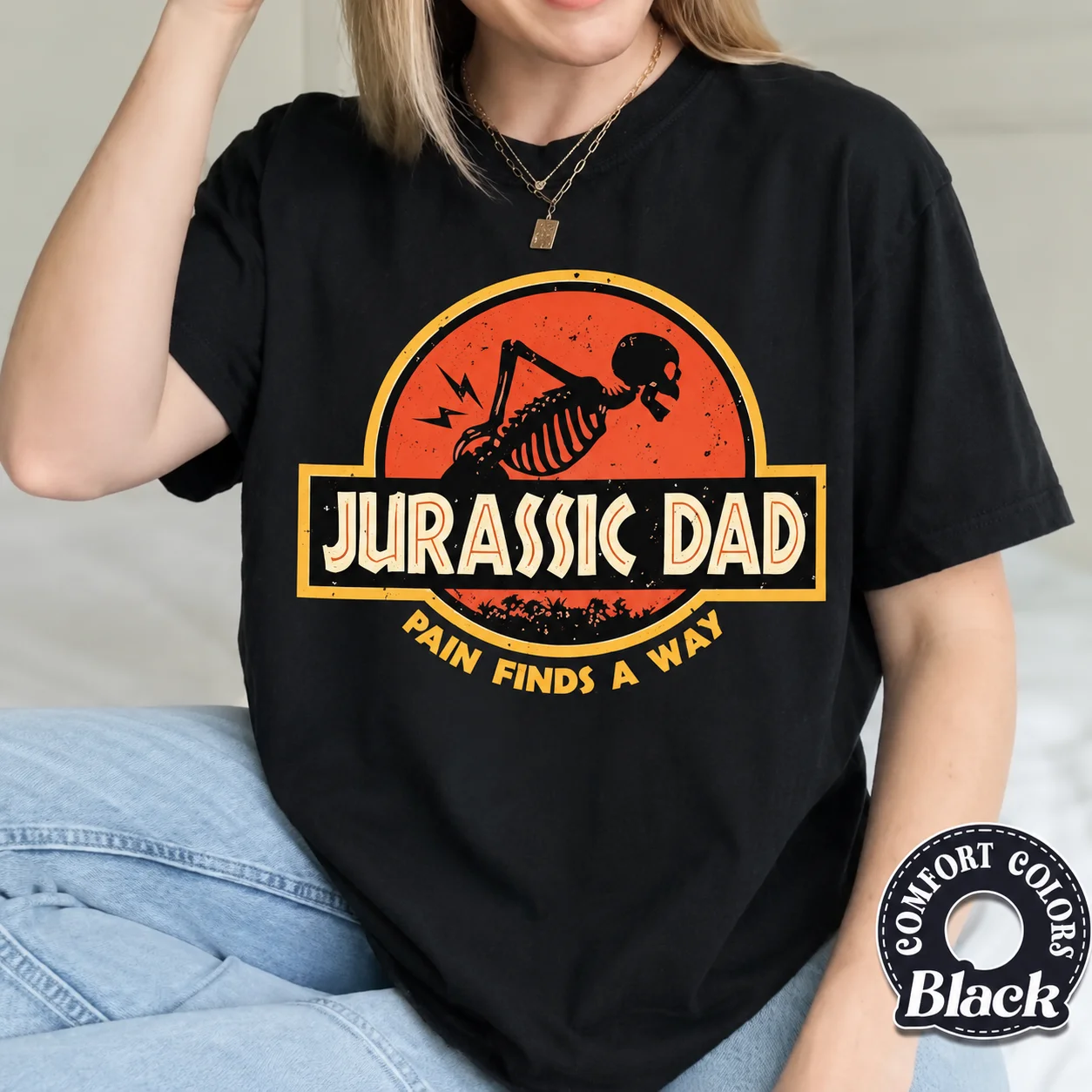 Jurassic Dad Pain Finds A Way Funny Sarcastic Skeleton T-Shirt Prehistoric Dad Joke T-shirt Men's Clothing Summer T Shirt Y2k
