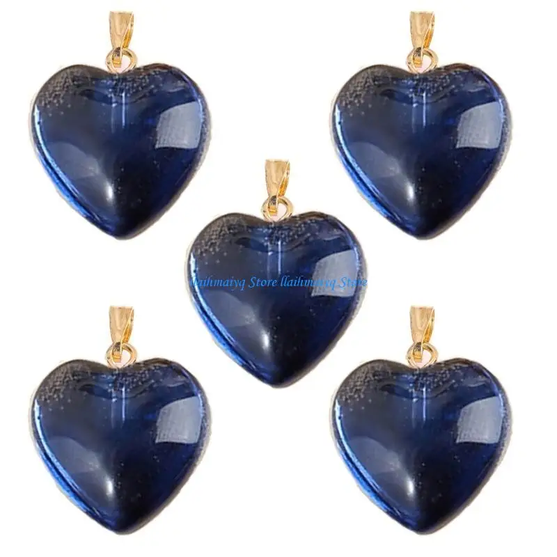 

573B 5Pcs Heart Glass Charm Pendants for Jewelry Making Elegant Glaze Heart Pendant DIY Clavicle Chain Jewelry Women Pendants