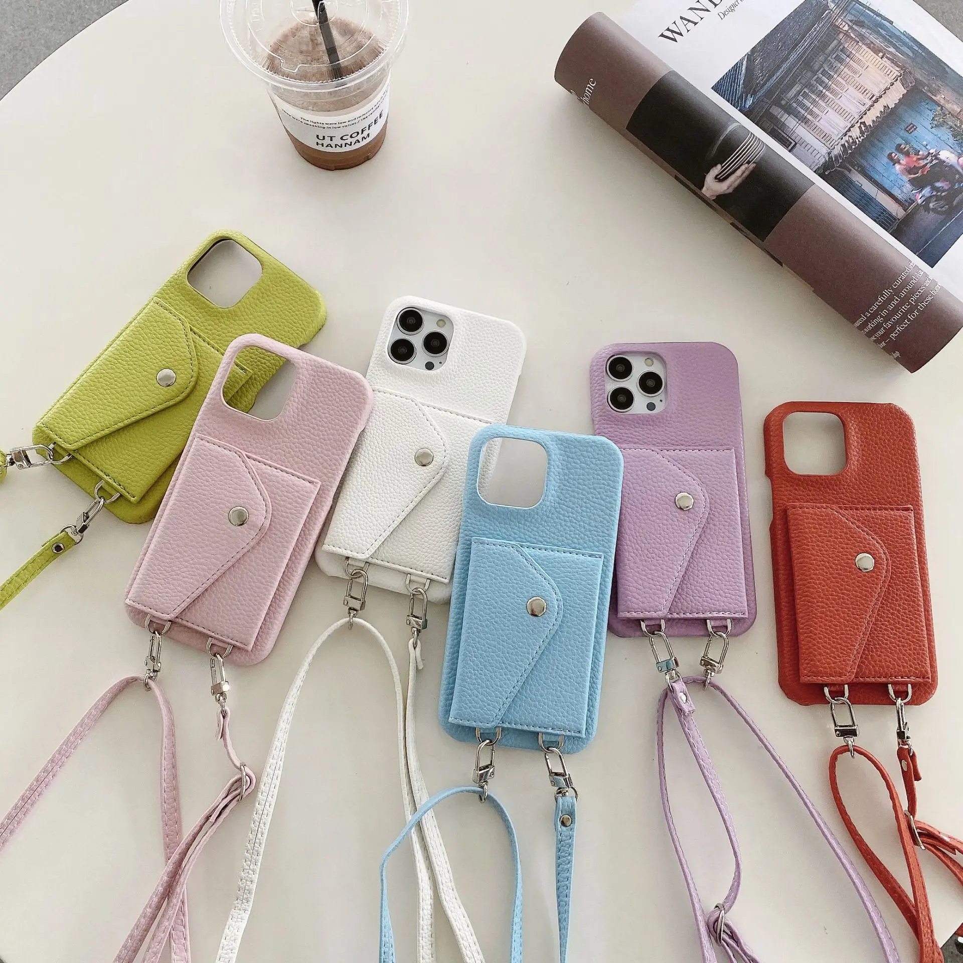 Wallet Shoulder Strap Phone Case for iPhone 16 Pro Max 13 11 12 14 15 Pro Max 15 Plus Lady Leather Card Pocket Lanyard Cover