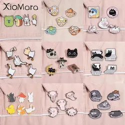 3-6Pcs/Set Animal Enamel Pins Cartoon Cat Duck Goose Opossum Creative Metal Brooches Lapel Badge Party Jewelry For Kids Friends