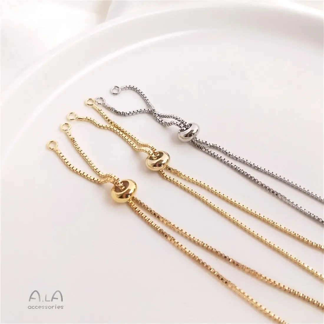 14K18K Gold Box Bracelet Korean Edition with Adjustable Silicone Beads DIY Double Suspension Extension Chain Jewelry Accessories